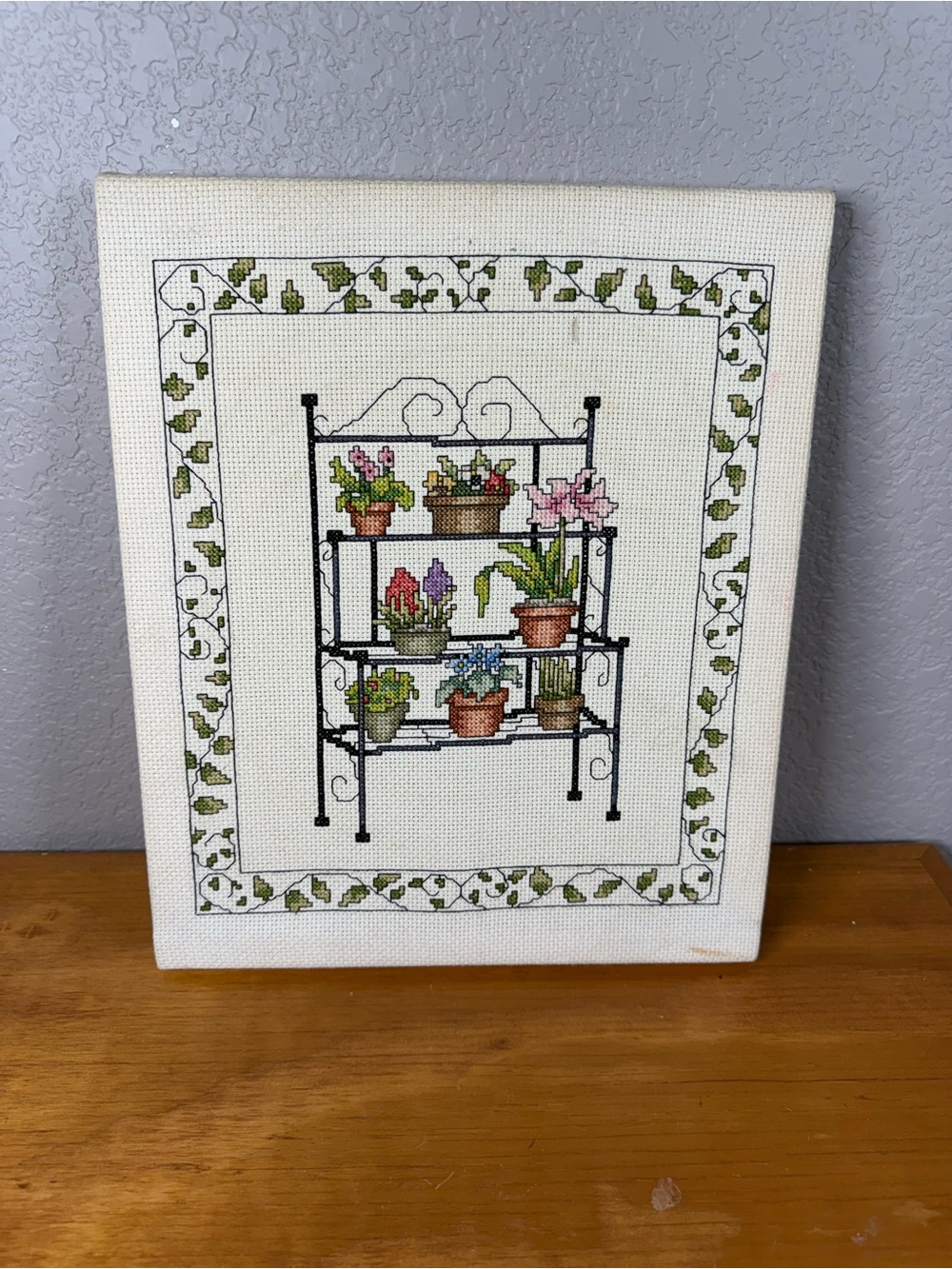 Cross Stitch Plant and Baker’s rack Wall Art